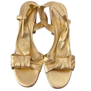 Diane Von Furstenberg Gold Metallic Open Toe High Heel Slingback Sandals Sz 8